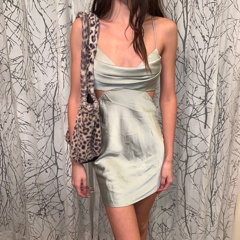 sage green mini silk princess polly dress size 2